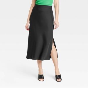 Black Satin MIDI skirt